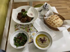 Falafel salad, tabulah and mutabel at Falafel in Sarajevo