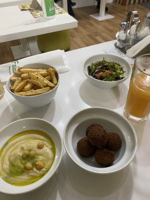 Mixed plate with falafel, salad, bread and hummus  at Falafel in Sarajevo