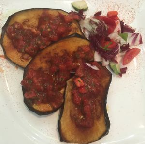 aubergine salad  at Falafel in Sarajevo