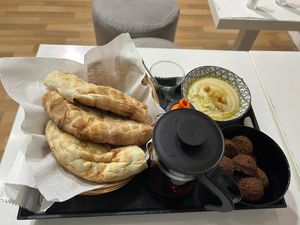 Bread (doesn’t contain milk), falafel and hummuss  at Falafel in Sarajevo