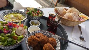 Meal for 2. Changed the salad to make it vegan. at Falafel in Sarajevo