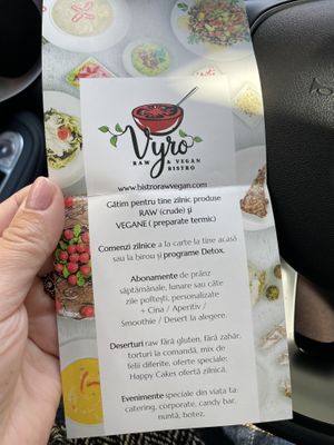 Flyer at Vyro Raw & Vegan Bistro in Bucharest