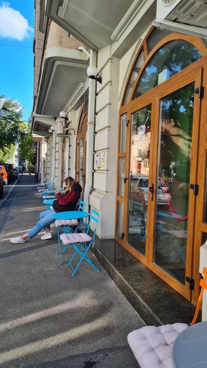 Outdoor seating area at Vyro Raw & Vegan Bistro in Bucharest