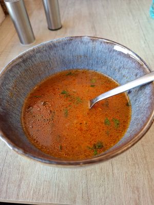 Borscht soup at Vyro Raw & Vegan Bistro in Bucharest