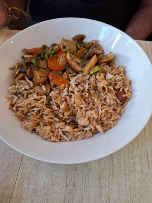 Rice and stir fry vegetables at Vyro Raw & Vegan Bistro in Bucharest