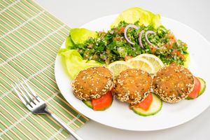 Falafel with tabbouleh at Vyro Raw & Vegan Bistro in Bucharest