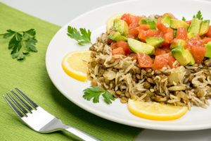 Basmati Rice with Green Lentils and Avocado Dressing – vegan at Vyro Raw & Vegan Bistro in Bucharest