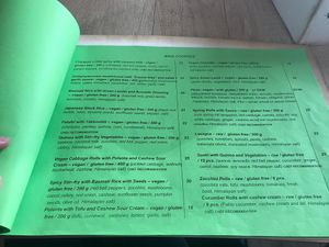 Part of the large menu at Vyro Raw & Vegan Bistro in Bucharest
