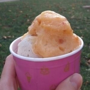 delicious peach and hazelnut ricemilk icecream at Zvezda's Ice Cream in Ljubljana