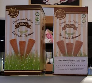 Vegan and gluten free ice cream cones (1,30€/piece).

Photo by: Irena Č. on Facebook at Zvezda's Ice Cream in Ljubljana