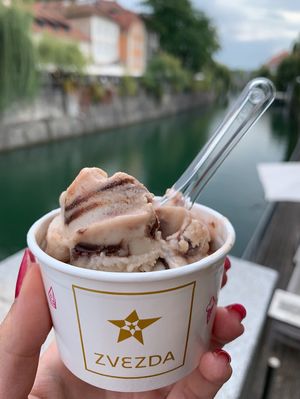 Hazelnut-chocolate ice cream at Zvezda's Ice Cream in Ljubljana