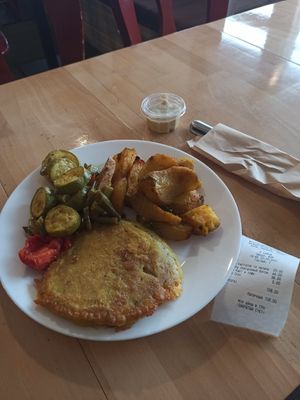 Baked vegetables, seitan in tempura, potatoes,mayo sause, 108 grns at Ukrop in Kyiv