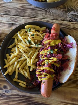 Korean slaw dog at Super Natural Newcastle in Newcastle Upon Tyne