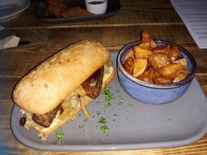 The Super Natural Christmas Sandwhich with Roast Potatoes. at Super Natural Newcastle in Newcastle Upon Tyne