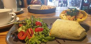 The scrambled tofu wrap and the pretzel breakfast roll ❤️❤️❤️❤️❤️ at Super Natural Newcastle in Newcastle Upon Tyne