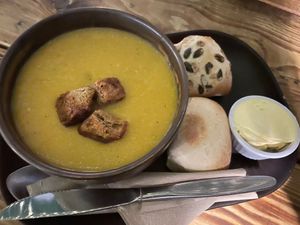 Carrot and lentil soup  at Super Natural Newcastle in Newcastle Upon Tyne