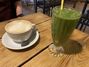 Cappuccino soy milk and Spinach smoothie: tasty  at Super Natural Newcastle in Newcastle Upon Tyne