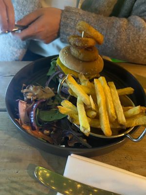 Cheeseburger and chips  at Super Natural Newcastle in Newcastle Upon Tyne