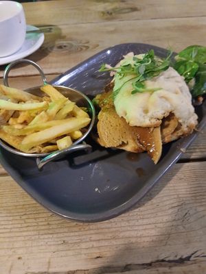 Hot Chicken & Stuffing Sandwich with Cranberry Sause & Fires. (Soup is also an option instead of Fries!) at Super Natural Newcastle in Newcastle Upon Tyne