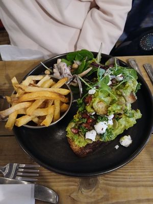 Avocado on Toast with Fries. at Super Natural Newcastle in Newcastle Upon Tyne