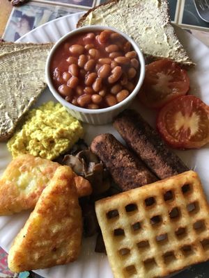 Lincolnshire breakfast! baked beans!! at Super Natural Newcastle in Newcastle Upon Tyne