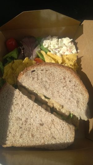 Oyster mushroom steak and watercress sandwich with salad and crisps at Super Natural Newcastle in Newcastle Upon Tyne