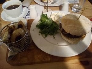 Pulled BBQ Burger with Rosemary & Garlic Chips. X x at Super Natural Newcastle in Newcastle Upon Tyne
