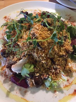 Salad of the day (couscous, sun dried tomatoes, olives, mmm) at Super Natural Newcastle in Newcastle Upon Tyne