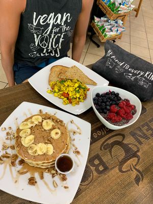 Vegan pancake, acia bowl, tofu scramble  at Green Bowls in Cabo Rojo