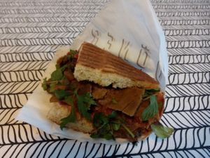 Bread with seitankebab. at Döner Harju in Helsinki