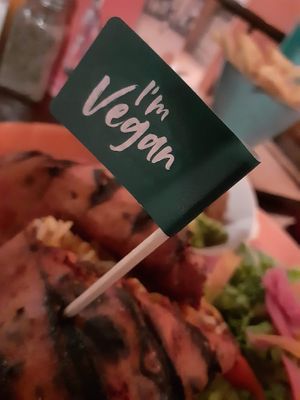 The flag that comes out with a vegan meal, though we were very confident with the staff, little extras like this will calm an anxious person. at Las Iguanas in York