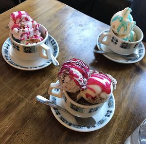 strawberry shortcake, salted caramels, chocolate peanut butter and blueberry ice creams  at Ice Shack in Manchester