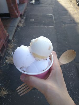 Salted caramel and raspberry crumble  at Ice Shack in Manchester