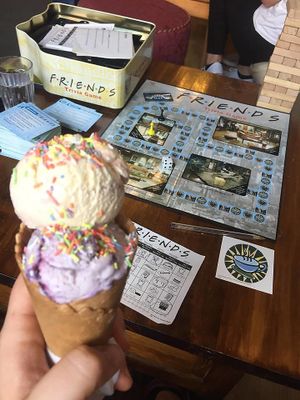 Mango/Raspberry soya ice cream and blueberry soya ice cream. Board games are also on hand to play :)  at Ice Shack in Manchester