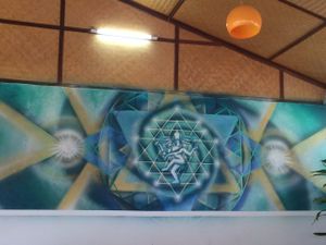 Beautiful mural at the restaurant at Organic Love in Koh Phangan