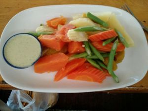 steamed veggies with side of cashew herb ranch at Organic Love in Koh Phangan