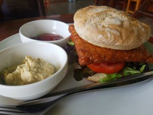 Indonesian burger at Organic Love in Koh Phangan