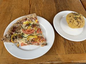 Great pizza, top vegan cheese  at Common Loaf Bake Shop in Tofino