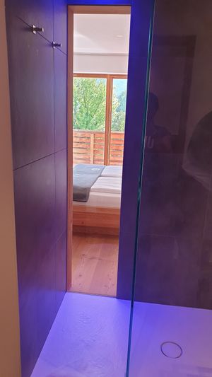 Blick vom Bad/ Dusche at La Vimea - Vegan Hotel & Vegan Restaurant in Naturno