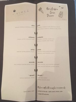 The menu. at La Vimea - Vegan Hotel & Vegan Restaurant in Naturno