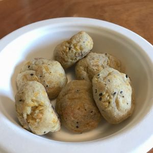 Vegan Brazilian Cheese Bread bites at Carioca Bowls in Portland