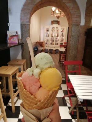 Lemon/basil, mango, strawberry, pomegranate at Natur Ice in Lisbon