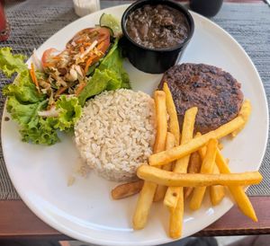 Lunchtime special with Futuro burger. A lot more substantial than it looks in the photo, and delicious. at B-Vegan in Salvador