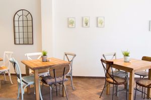 Light colours and minimalistic decorations. at Gioia Plant-Based Cuisine in Marbella