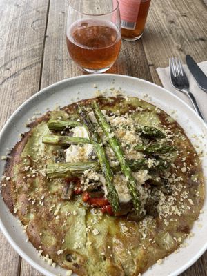 Frittata (plant-based) with roasted peppers, mushrooms and asparagus, cashew cream cheese and zucchini pesto  at Gioia Plant-Based Cuisine in Marbella