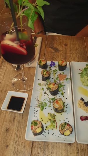 Raw Sushi with cashews, avocado and tomato at Gioia Plant-Based Cuisine in Marbella