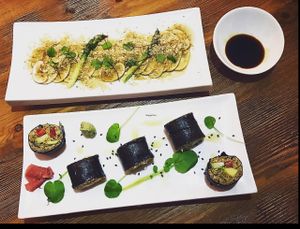 Delicious sushi & carpaccio at Gioia Plant-Based Cuisine in Marbella