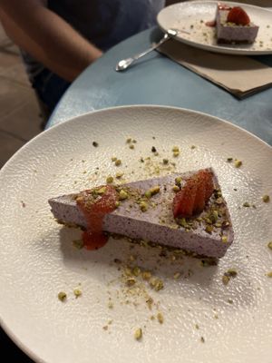 Dessert: Raspberry cheesecake 🤗  at Gioia Plant-Based Cuisine in Marbella