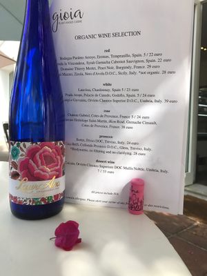 Pretty Pink Tinged Chardonnay!  at Gioia Plant-Based Cuisine in Marbella