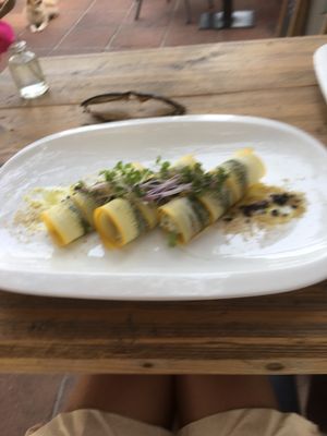 Raw zucchini lasagna  at Gioia Plant-Based Cuisine in Marbella